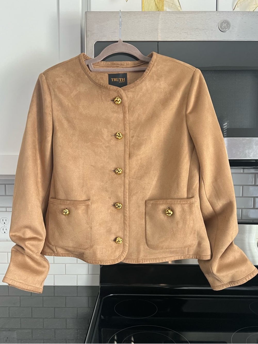 Truth by Republic faux suede collarless jacket